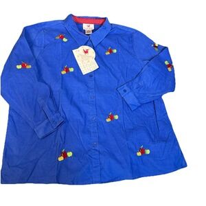 Quacker Factory Womens 2xL Blue Corduroy Button Up Shirt Teacher Apple NWT